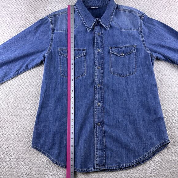 Mavi Unisex Denim Snap Shirt “John” Blue Long Sleeve Size Large- Long‎ Sleeve - Picture 8 of 14